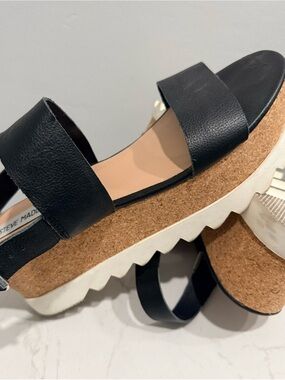Steve Madden Black Cork-Platform Slide Sandals